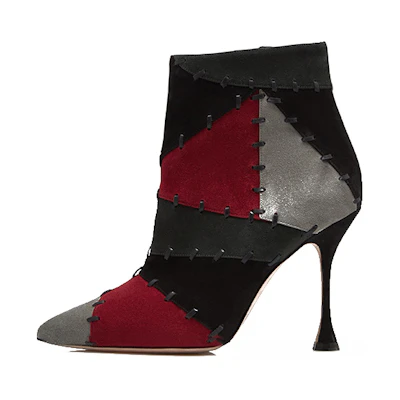 (W) Manolo Blahnik Ankle Boot 'Black Grey Red Patchwork'