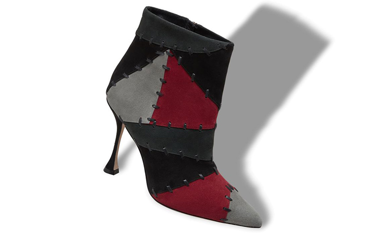 Lookbook 精品設計師 MANOLO BLAHNIK 時尚絨面革拼布短靴 女款 黑灰紅