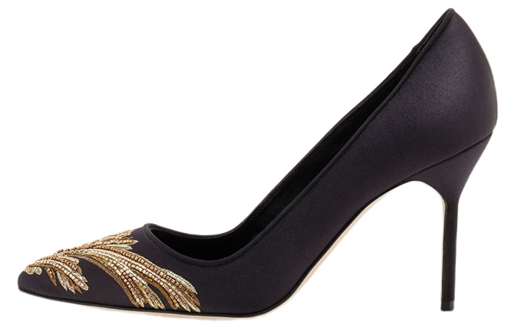 (W) Manolo Blahnik BB 90 'Black Silk Embroidery'