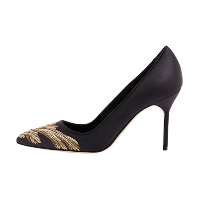 (W) Manolo Blahnik BB 90 'Black Silk Embroidery'
