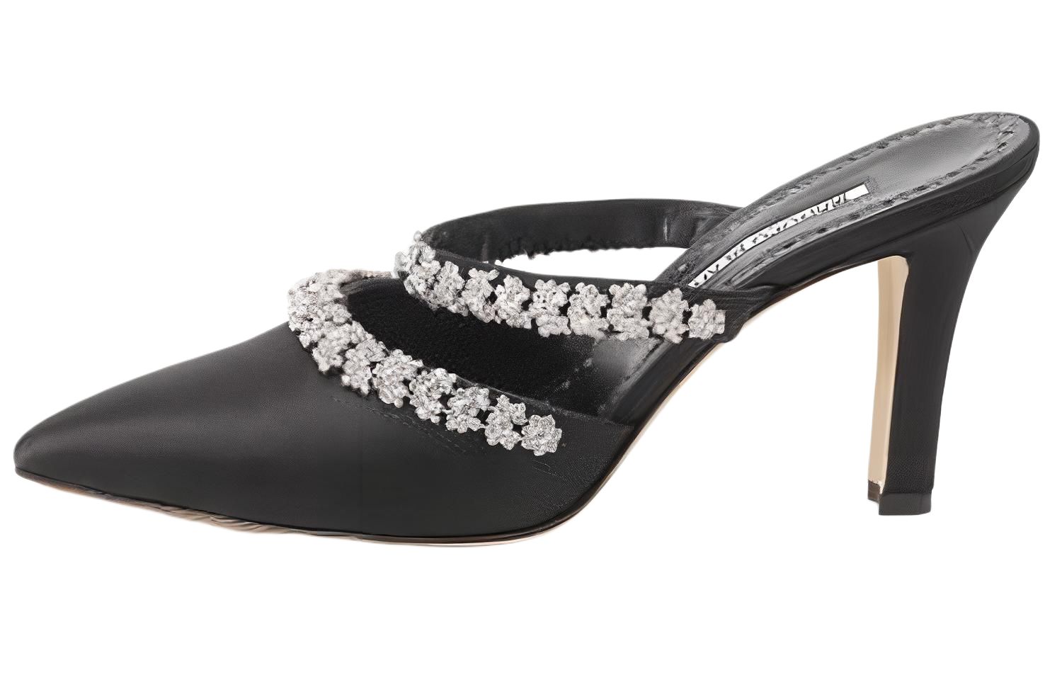 (Women) Manolo Blahnik Black Comfortable Versatile Pointed-Toe Mules 223-1378-0003