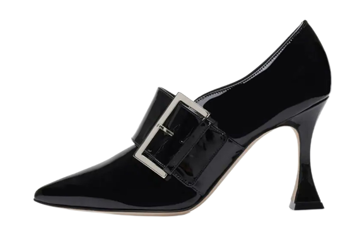 (Women) Manolo Blahnik Buckle Pointed-Toe High Heels 'Black Patent' 322-2180-0001