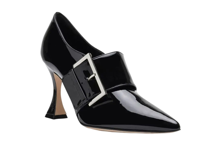 Order (W) Manolo Blahnik Tumit Tinggi Hujung Runcing 'Black Patent' Dengan Gancu 322-2180-0001