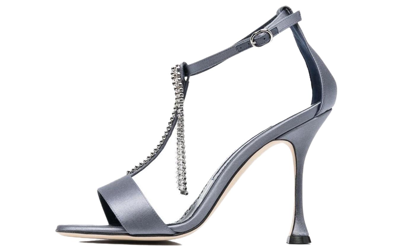 (Women) Manolo Blahnik Buckle Round Toe High Heel 'Grey Ankle-Strap Sandal' 122-1923-4126