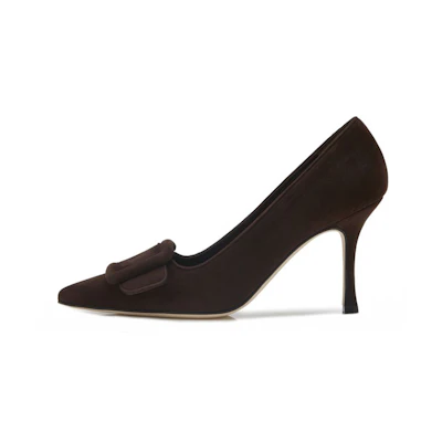 (W) Manolo Blahnik Buckle Suede High Heel 'Dark Brown'