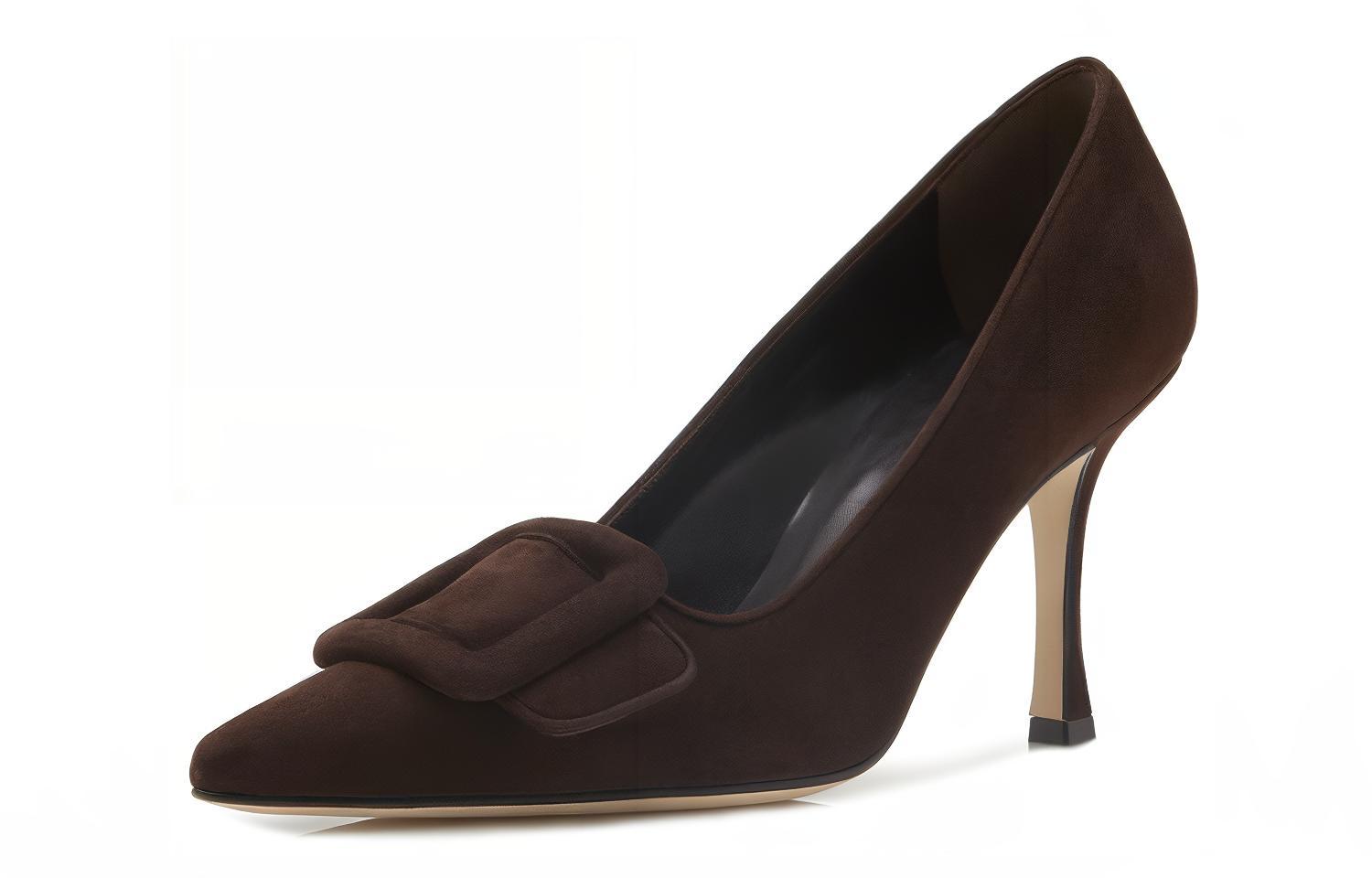 (W) Manolo Blahnik Buckle Suede High Heel 'Dark Brown' 圖 3