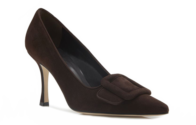 (W) Manolo Blahnik Buckle Suede High Heel 'Dark Brown' 圖 4