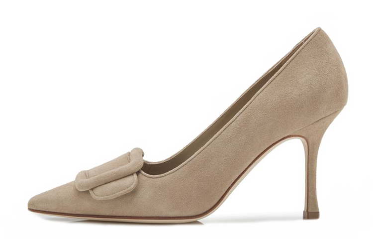 (W) Manolo Blahnik Buckle Suede High Heels 'Beige'