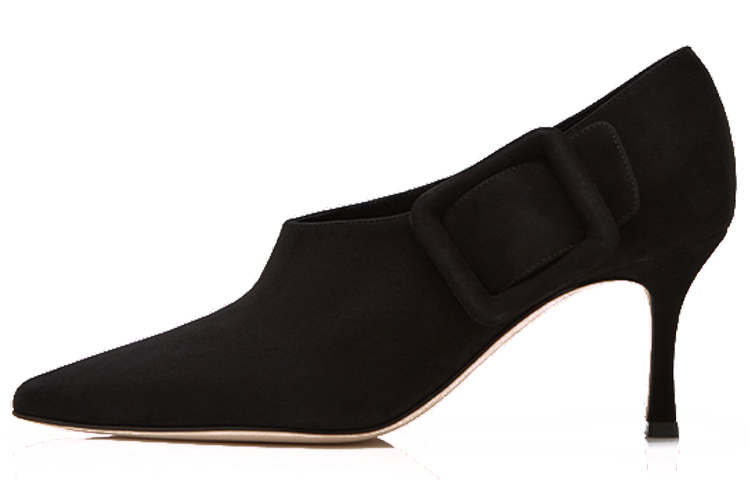 (W) Manolo Blahnik Buckle Suede High Heels 'Elegant Black'