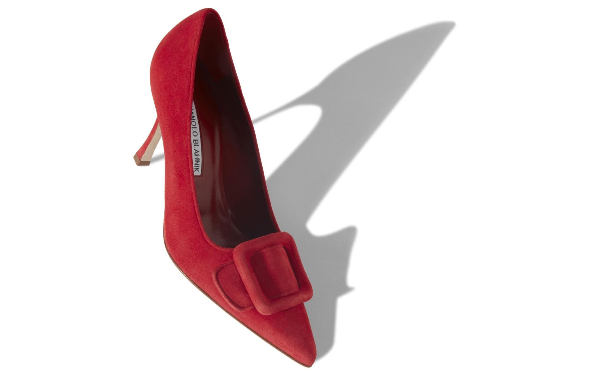 (W) Manolo Blahnik Buckle Velvet High Heel 'Red' 圖 5