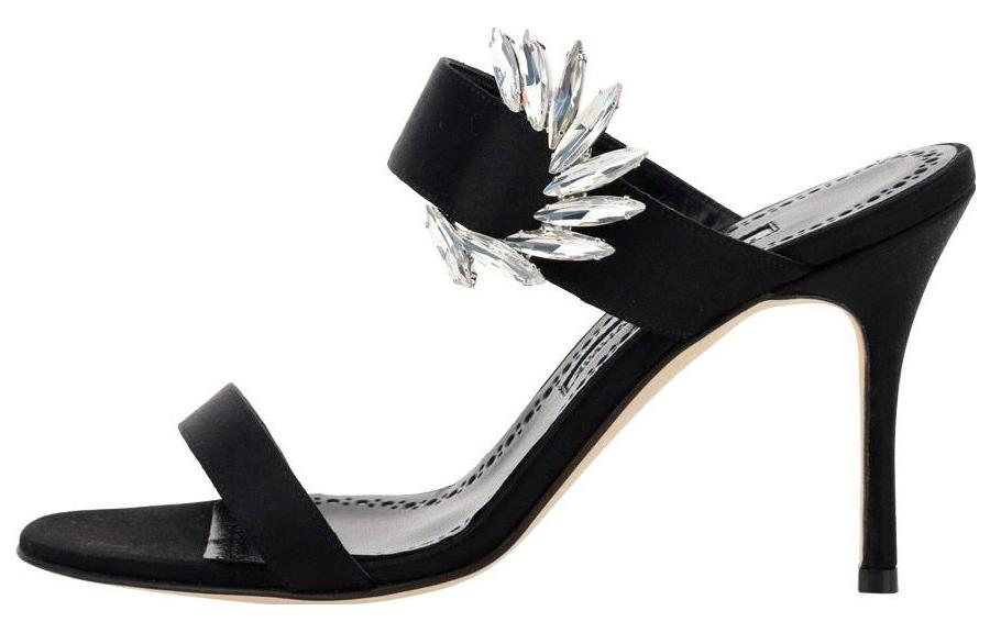 Buy (W) Manolo Blahnik Sepatu Slide Hak Tinggi Kulit Anak Sapi 10cm 'Black Fashion Mule' 123-2154-0015