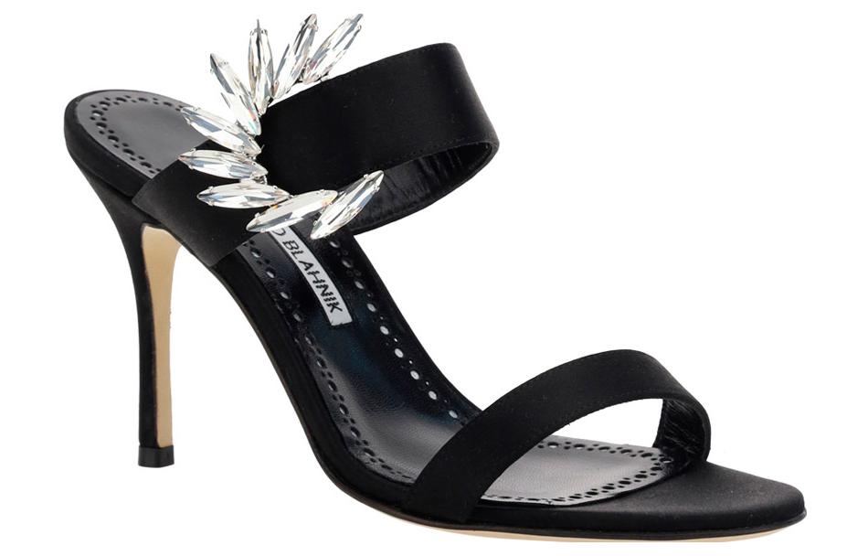 Order (W) Manolo Blahnik Sepatu Slide Hak Tinggi Kulit Anak Sapi 10cm 'Black Fashion Mule' 123-2154-0015