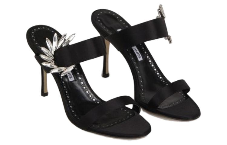 Lookbook (W) Manolo Blahnik Sepatu Slide Hak Tinggi Kulit Anak Sapi 10cm 'Black Fashion Mule' 123-2154-0015