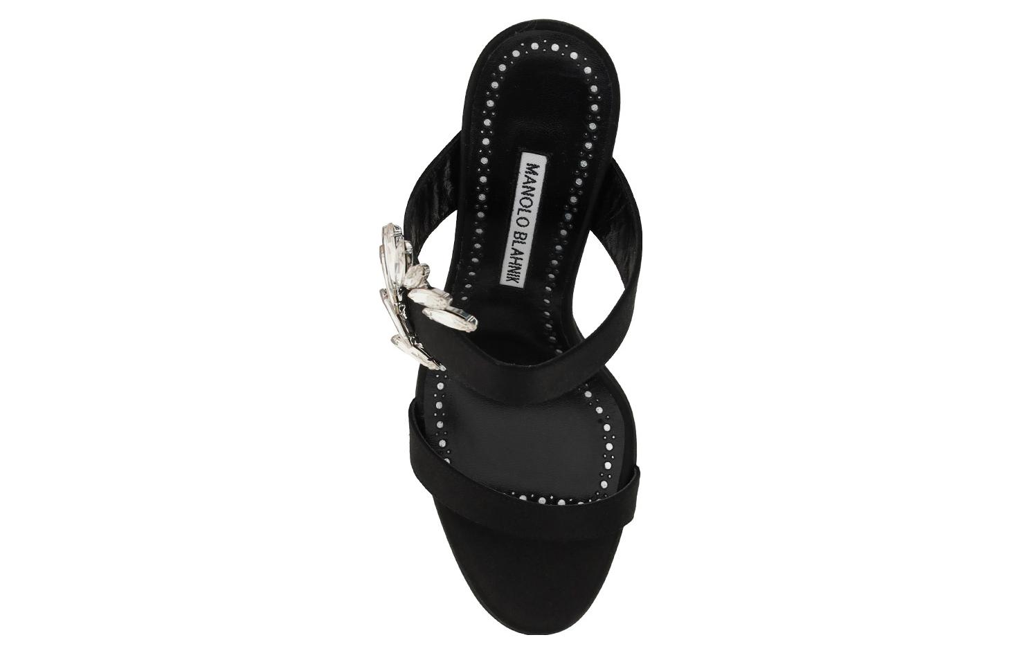 Shop (W) Manolo Blahnik Sepatu Slide Hak Tinggi Kulit Anak Sapi 10cm 'Black Fashion Mule' 123-2154-0015