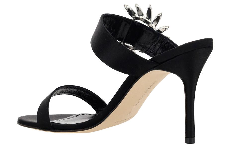 Purchase (W) Manolo Blahnik Sepatu Slide Hak Tinggi Kulit Anak Sapi 10cm 'Black Fashion Mule' 123-2154-0015