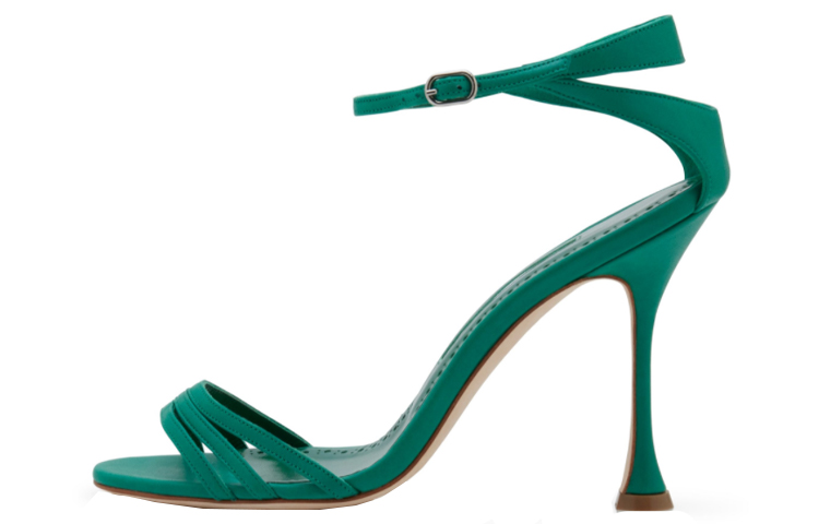 (W) Manolo Blahnik Caracol 'Green Leather Lace-Up Sandals'
