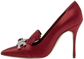 (Women) Manolo Blahnik Escora 'Deep Red Crystal Buckle Satin' 121-1389-0006 (Women) Manolo Blahnik Escora 'Deep Red Crystal Buckle Satin' 121-1389-0006