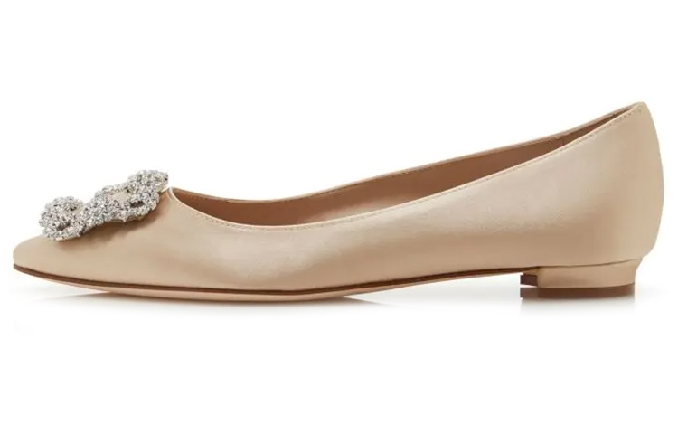 (W) Manolo Blahnik Flat 'Beige Jewel Buckle'