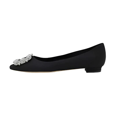 (W) Manolo Blahnik Flat 'Black Pearl Buckle'