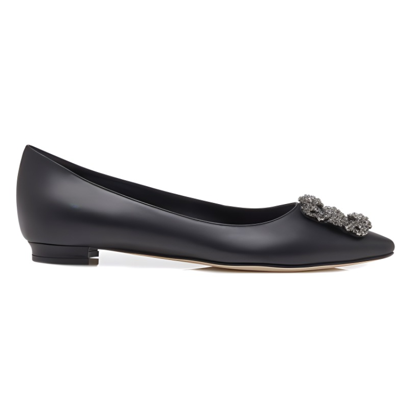 (W) Manolo Blahnik Flat 'Crystal Buckle Black Calfskin' 圖 2