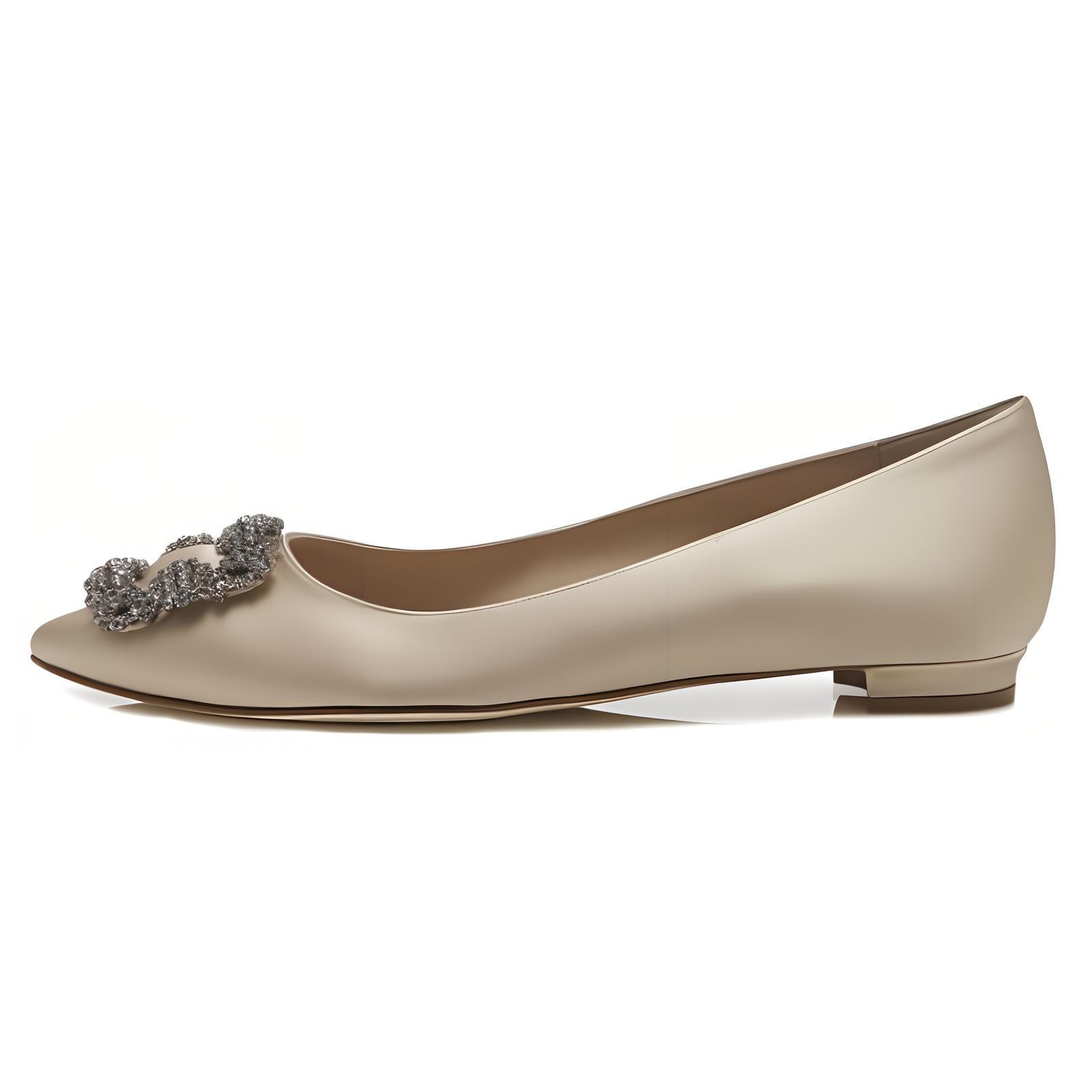 (W) Manolo Blahnik Flat 'Crystal Buckle Light Grey'