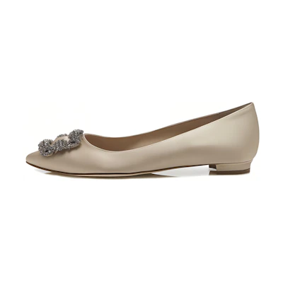 (W) Manolo Blahnik Flat 'Crystal Buckle Light Grey'