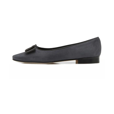 (W) Manolo Blahnik Flat 'Dark Grey Bow'