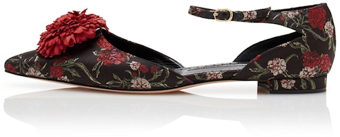 (Women) Manolo Blahnik Flat 'Floral Jacquard Black' 421-0982-0001 (Women) Manolo Blahnik Flat 'Floral Jacquard Black' 421-0982-0001