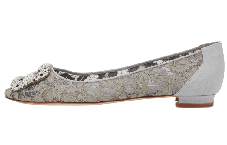 (W) Manolo Blahnik Flat 'Grey Jewel Buckle'