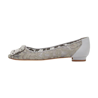 (W) Manolo Blahnik Flat 'Grey Jewel Buckle'