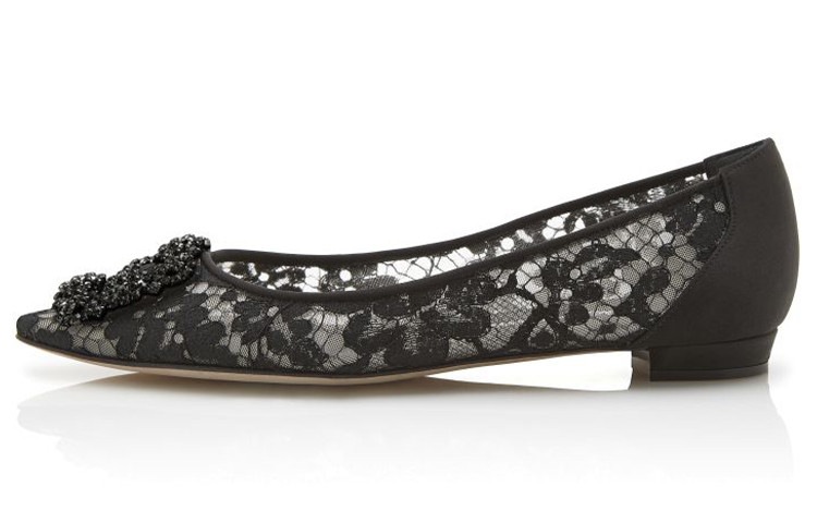 (W) Manolo Blahnik Flat 'Jewel Buckle Black'
