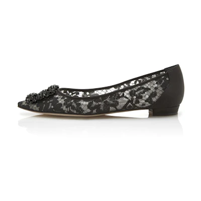 (W) Manolo Blahnik Flat 'Jewel Buckle Black'
