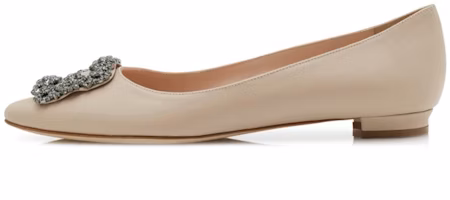 (Women) Manolo Blahnik Flat 'Light Beige Jewel Buckle' 121-1657-0002 (Women) Manolo Blahnik Flat 'Light Beige Jewel Buckle' 121-1657-0002