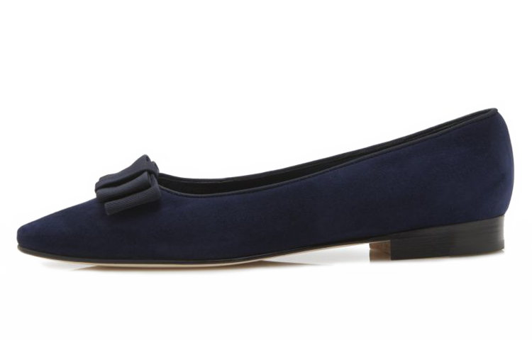 (W) Manolo Blahnik Flat 'Navy Blue Velvet Bow'