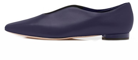 (Women) Manolo Blahnik Flat 'Navy Calfskin' 421-1033-0001 (Women) Manolo Blahnik Flat 'Navy Calfskin' 421-1033-0001