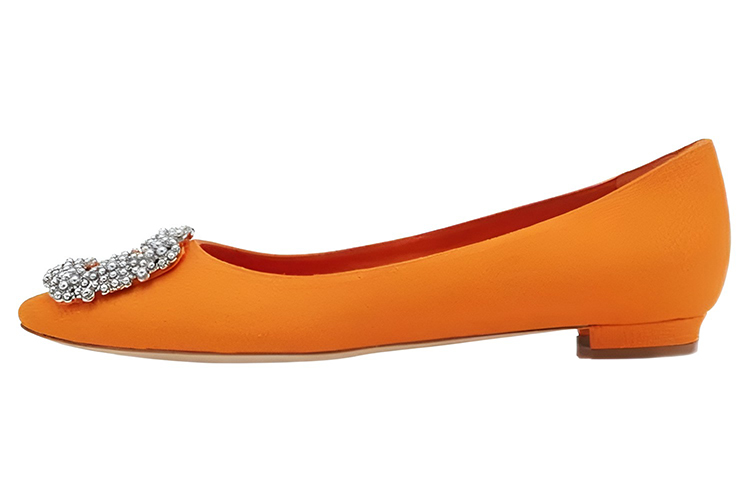 (W) Manolo Blahnik Flat 'Orange Pearl Buckle'
