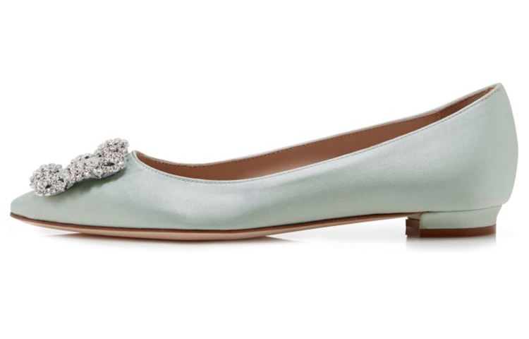 (W) Manolo Blahnik Flat 'Pale Green Jewel Buckle'