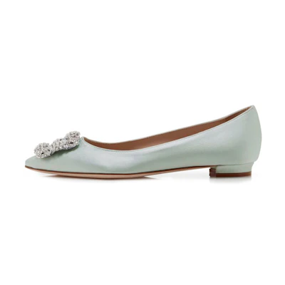 (W) Manolo Blahnik Flat 'Pale Green Jewel Buckle'