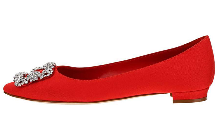 (W) Manolo Blahnik Flat 'Red Buckle'