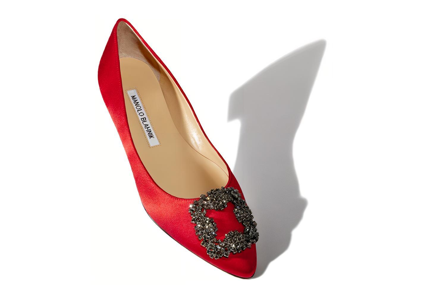 (W) Manolo Blahnik Flat 'Red Silk Velvet with Crystal Buckle' 圖 3