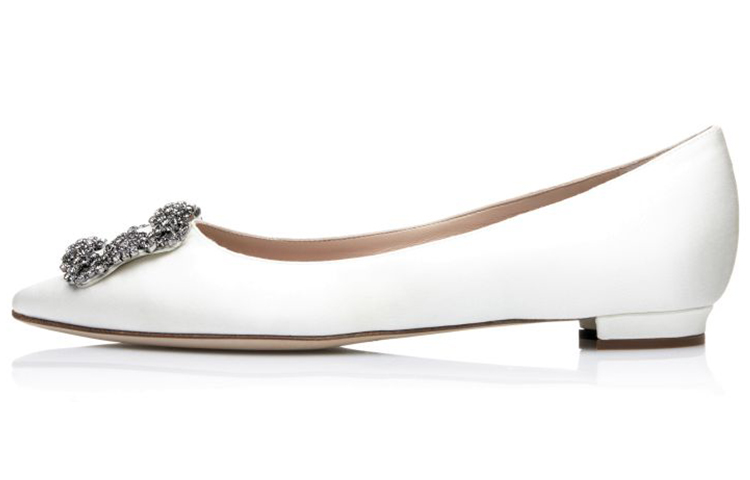 (Women) Manolo Blahnik Flat 'Silk Velvet Diamond Buckle White' 9XX-0348-0036