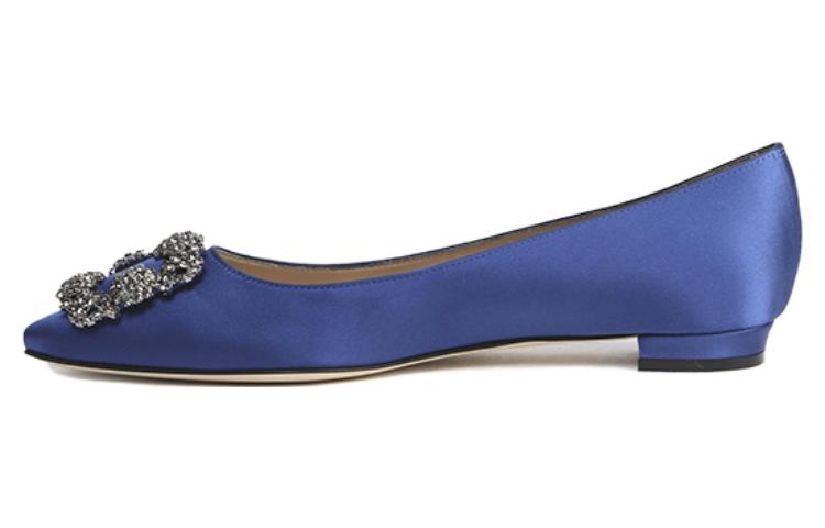 (W) Manolo Blahnik Flat 'Velvet Blue Crystal Buckle'