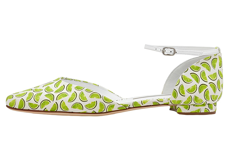 (W) Manolo Blahnik Flat 'White Green Print'