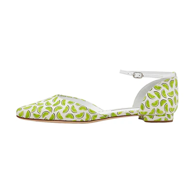 (W) Manolo Blahnik Flat 'White Green Print'