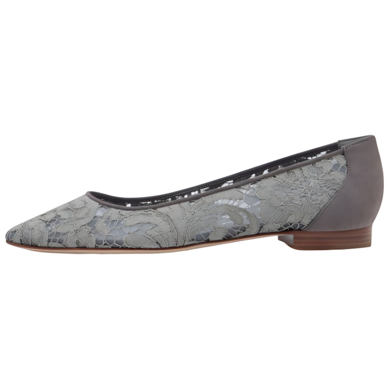 (Women) Manolo Blahnik Flat Lace Pointed 'Grey' 418-0279-0001