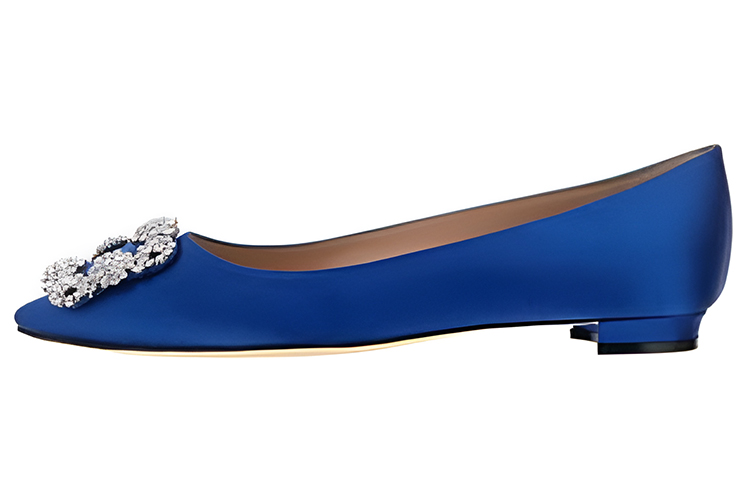 (W) Manolo Blahnik Flat Satin 'Blue Crystal'