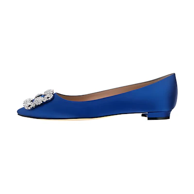 (W) Manolo Blahnik Flat Satin 'Blue Crystal'