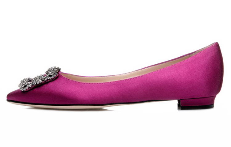 (W) Manolo Blahnik Flat Satin 'Crystal Buckle - Purple Red'