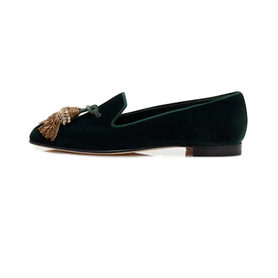 (W) Manolo Blahnik Flats 'Green Tassel Suede'