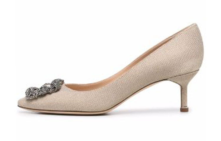 (W) Manolo Blahnik Hangisi 'Beige Fabric Pointed-Toe Stiletto'